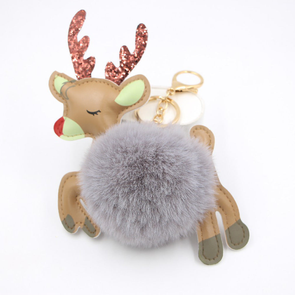 Wholesale Christmas Deer Plush Ball Keychain